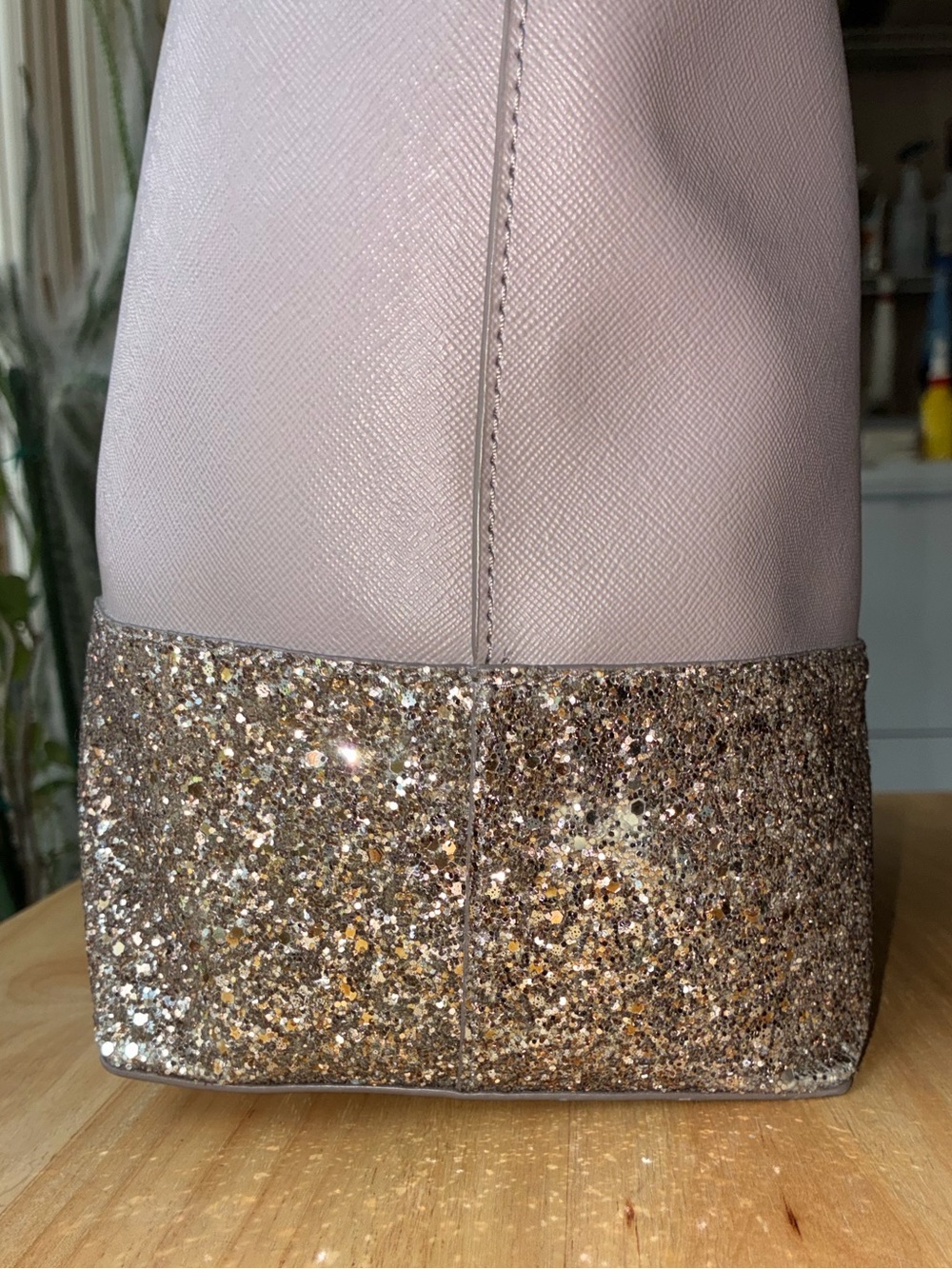 Kate Spade New York Flash Glitter Tote Bag in Cool Grey Lilac Saffiano Leather - Picture 6 of 16